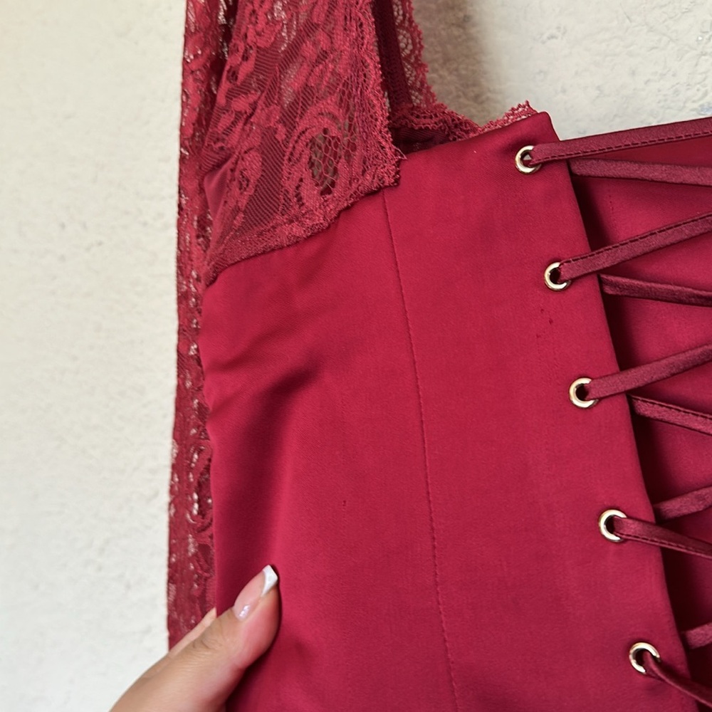 HOUSE OF CB XL A-C 'Perdi' Berry Satin Maxi Dress with Corset NWOT $329 - Picture 10 of 17